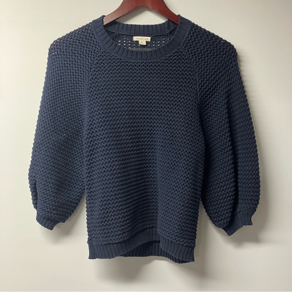 Unsubscribed Womens Puff Sleeve Sweater Cotton Size XXS Navy